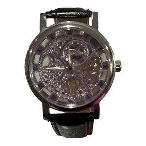 Winner Skeleton Mechanical Mens Watch 38mm Silver Dial Black Strap Roman Numeral